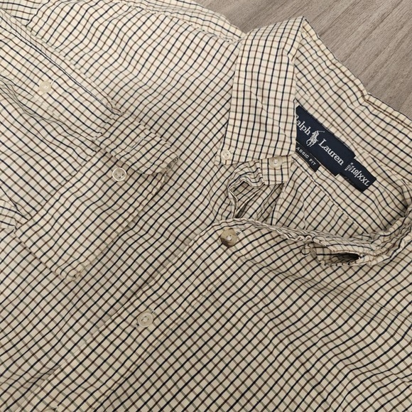 Ralph Lauren Shirt Mens 18 XXL 2XL Beige Check Pattern Long Sleeve Button Down - Picture 1 of 6
